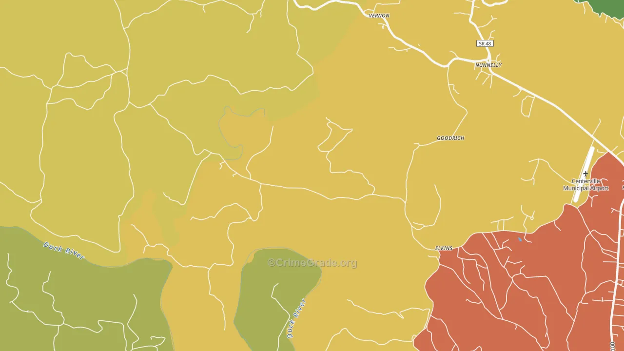 Vernon, TN Map of Drug-Related Crime Rates