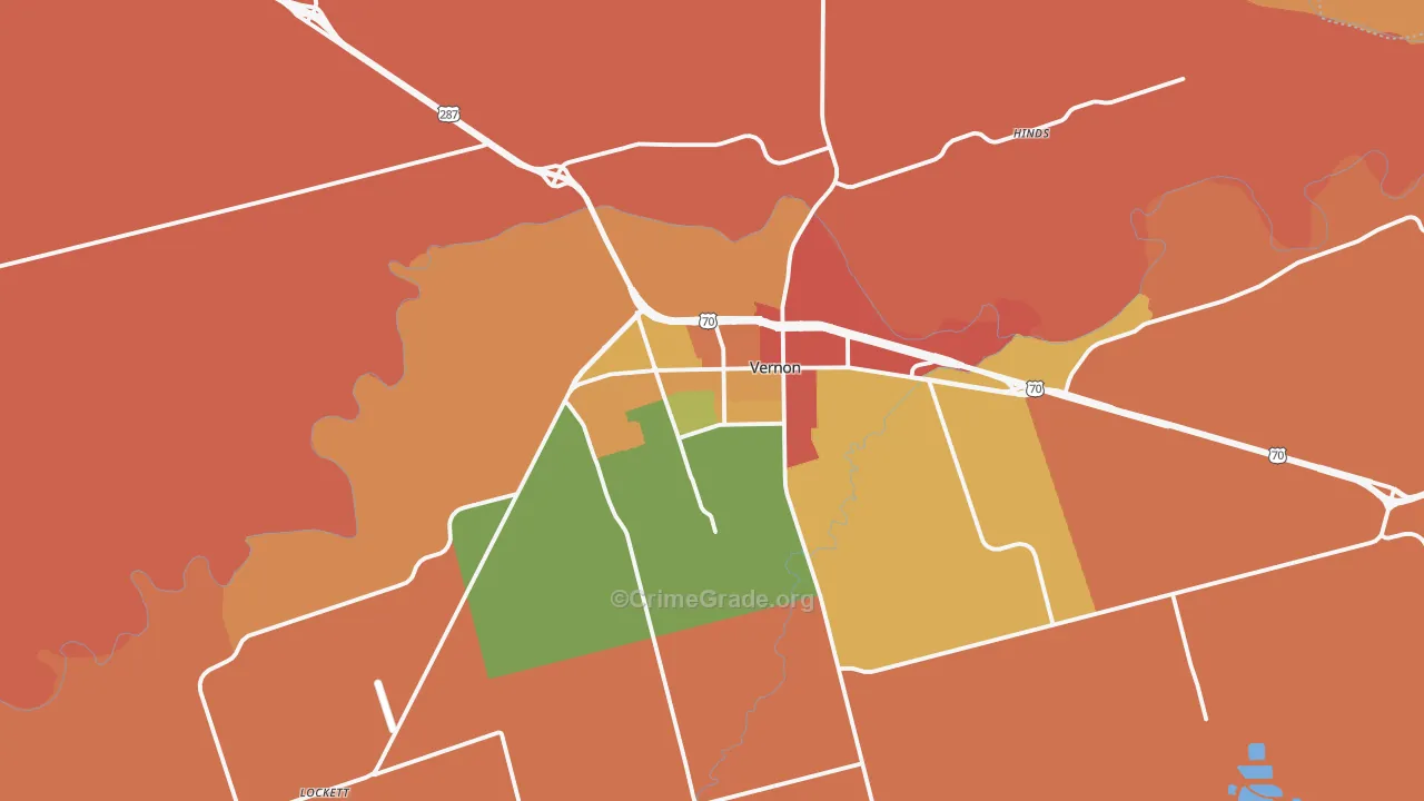 Vernon, TX Map of Drug-Related Crime Rates