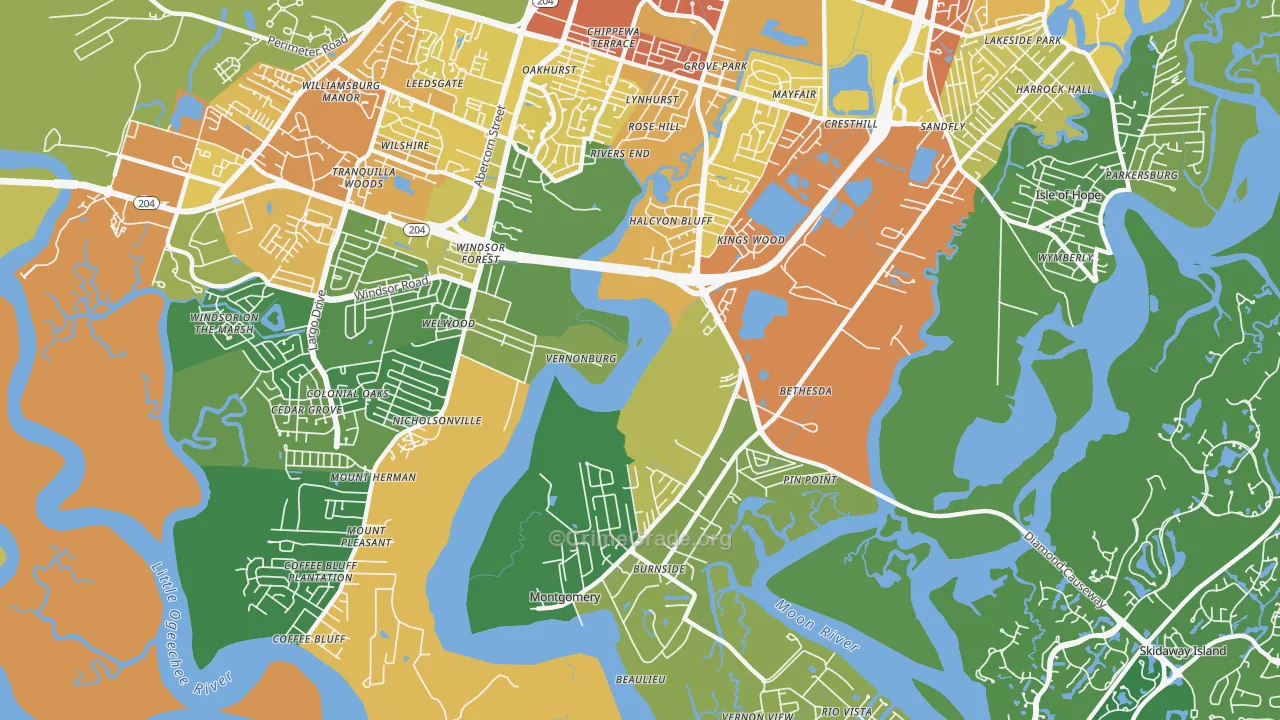 Vernonburg, GA Map of Drug-Related Crime Rates