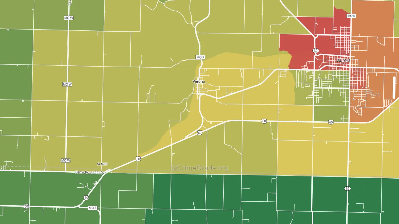 Verona, MO Map of Drug-Related Crime Rates