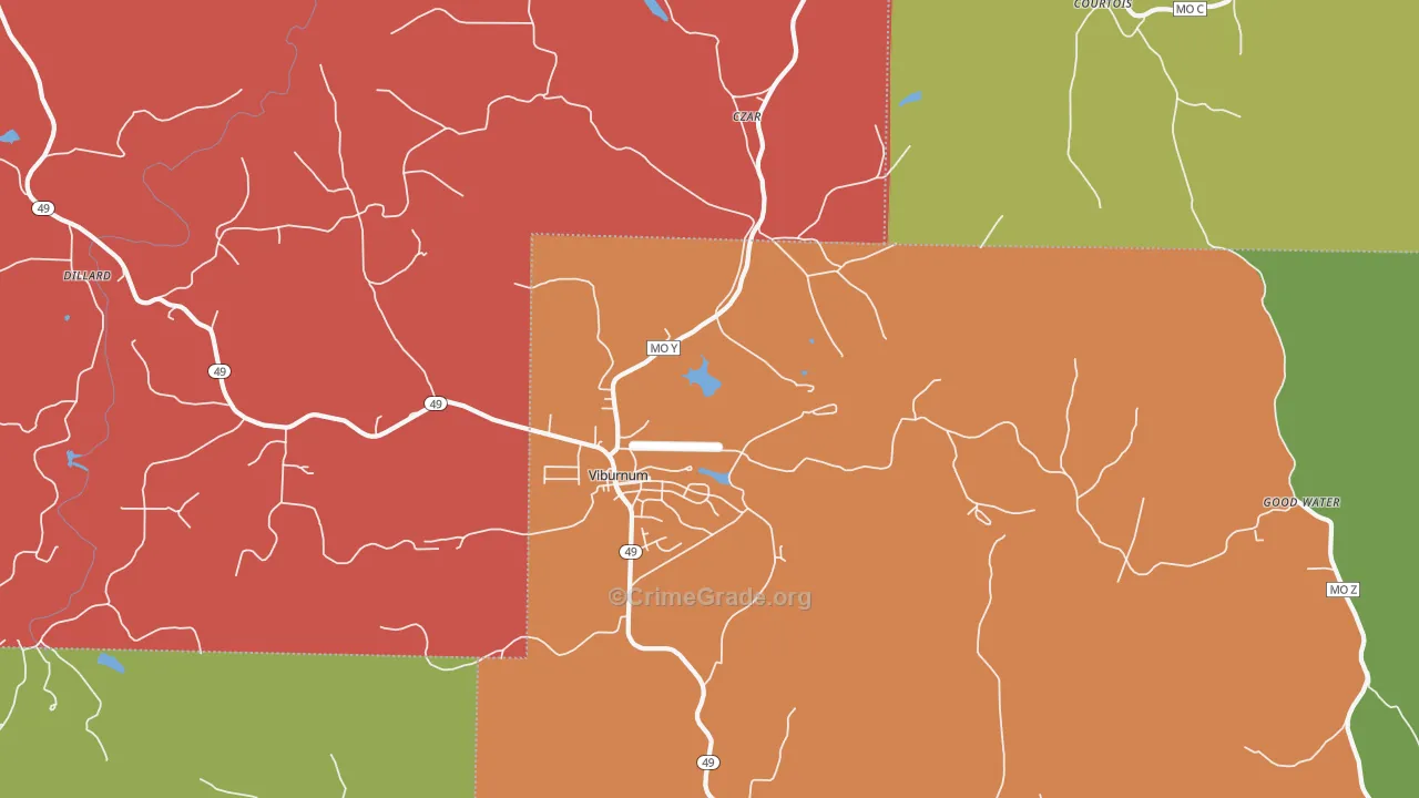 Viburnum, MO Map of Drug-Related Crime Rates