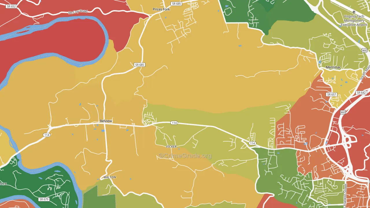 Vicker, VA Map of Drug-Related Crime Rates