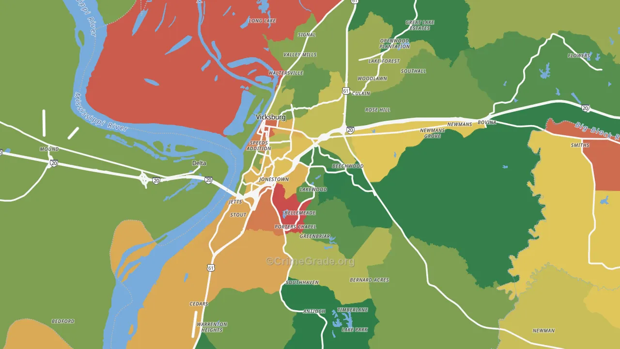 Vicksburg, MS Map of Drug-Related Crime Rates