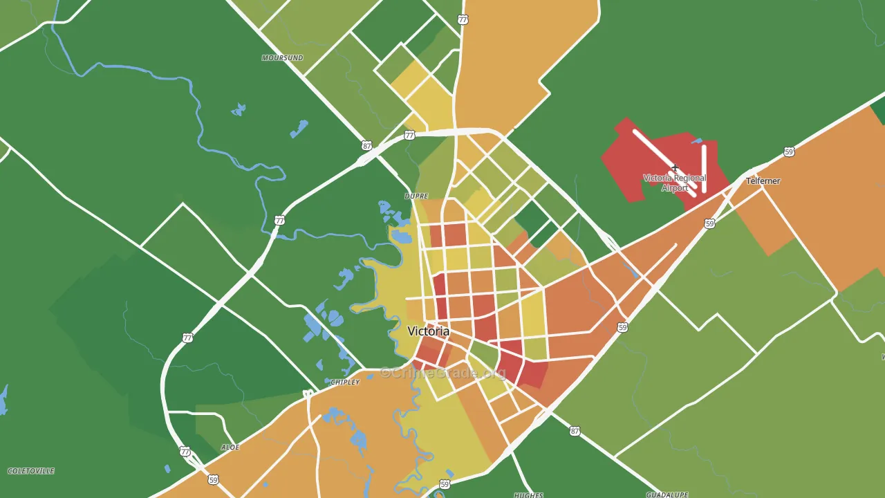 Victoria, TX Map of Drug-Related Crime Rates