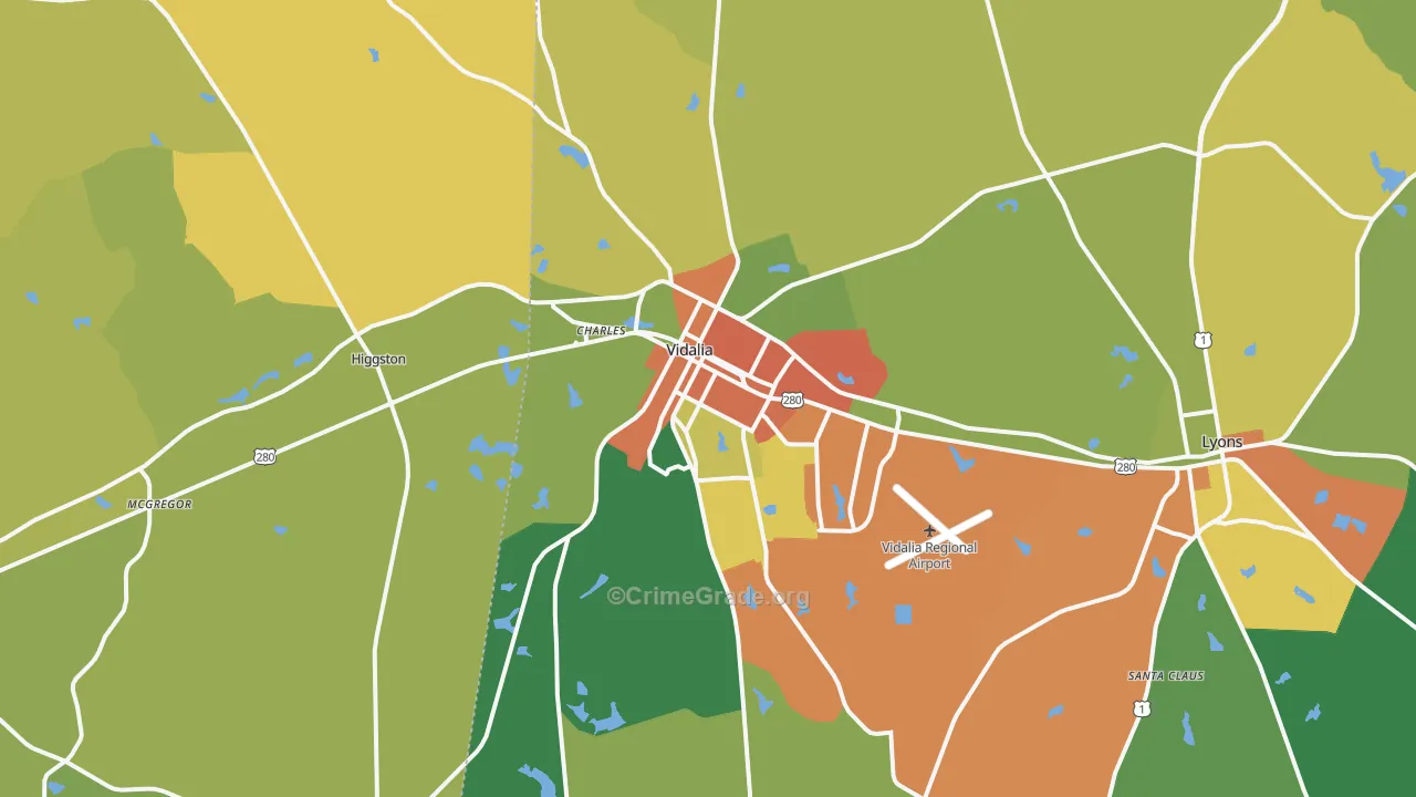 Vidalia, GA Map of Drug-Related Crime Rates