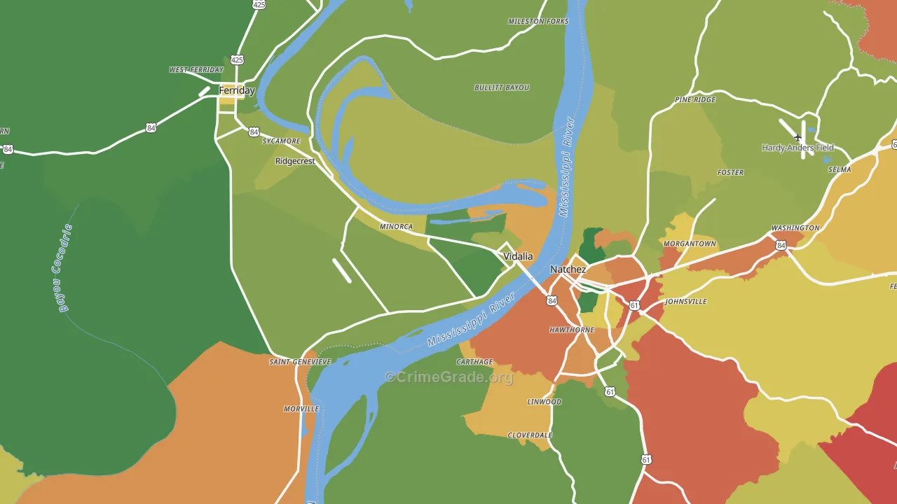 Vidalia, LA Map of Drug-Related Crime Rates