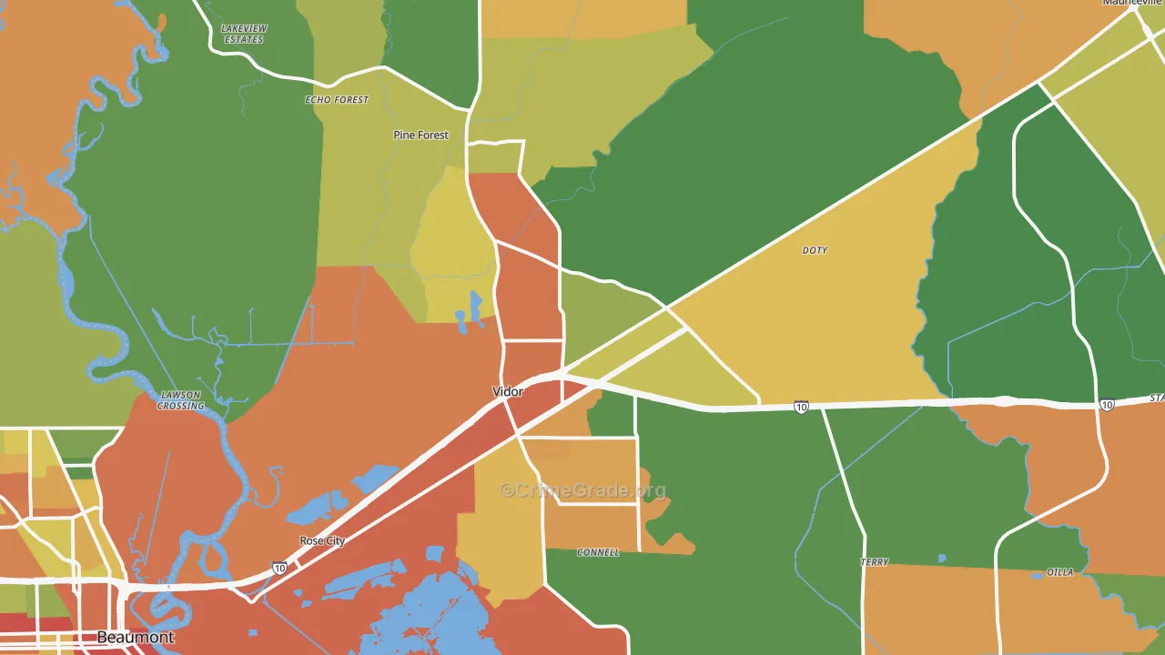 Vidor, TX Map of Drug-Related Crime Rates