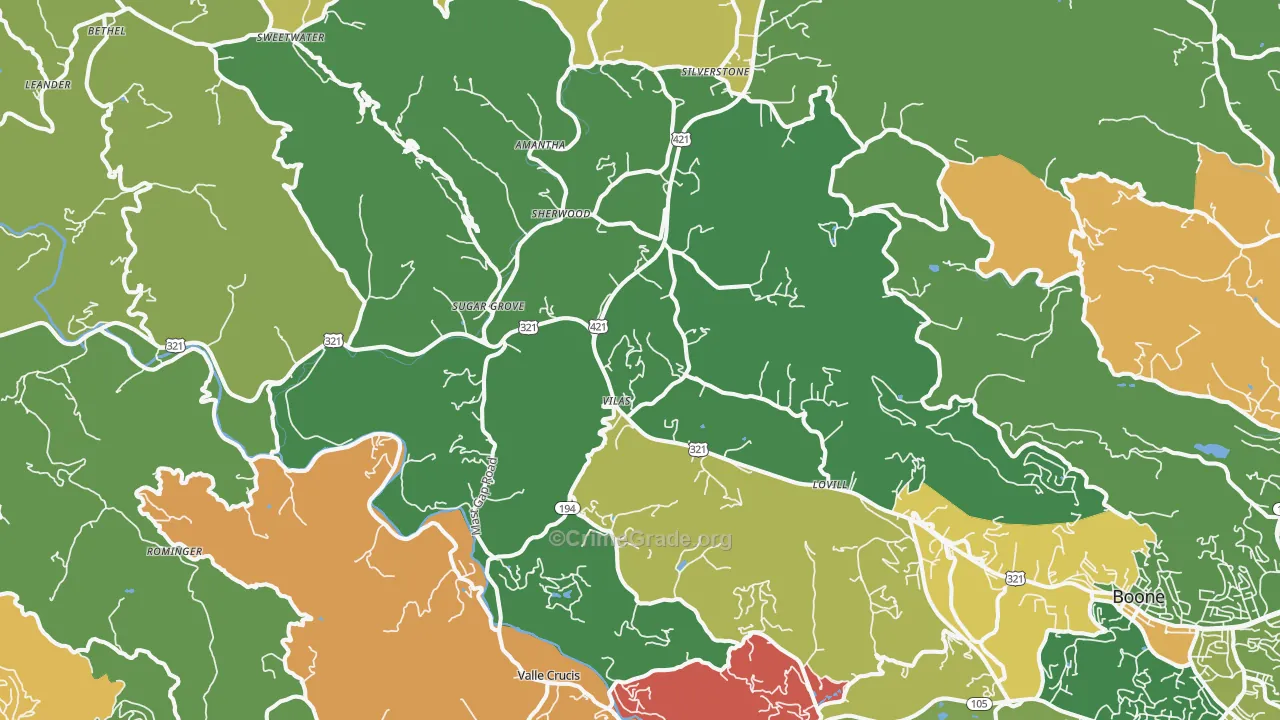 Vilas, NC Map of Drug-Related Crime Rates