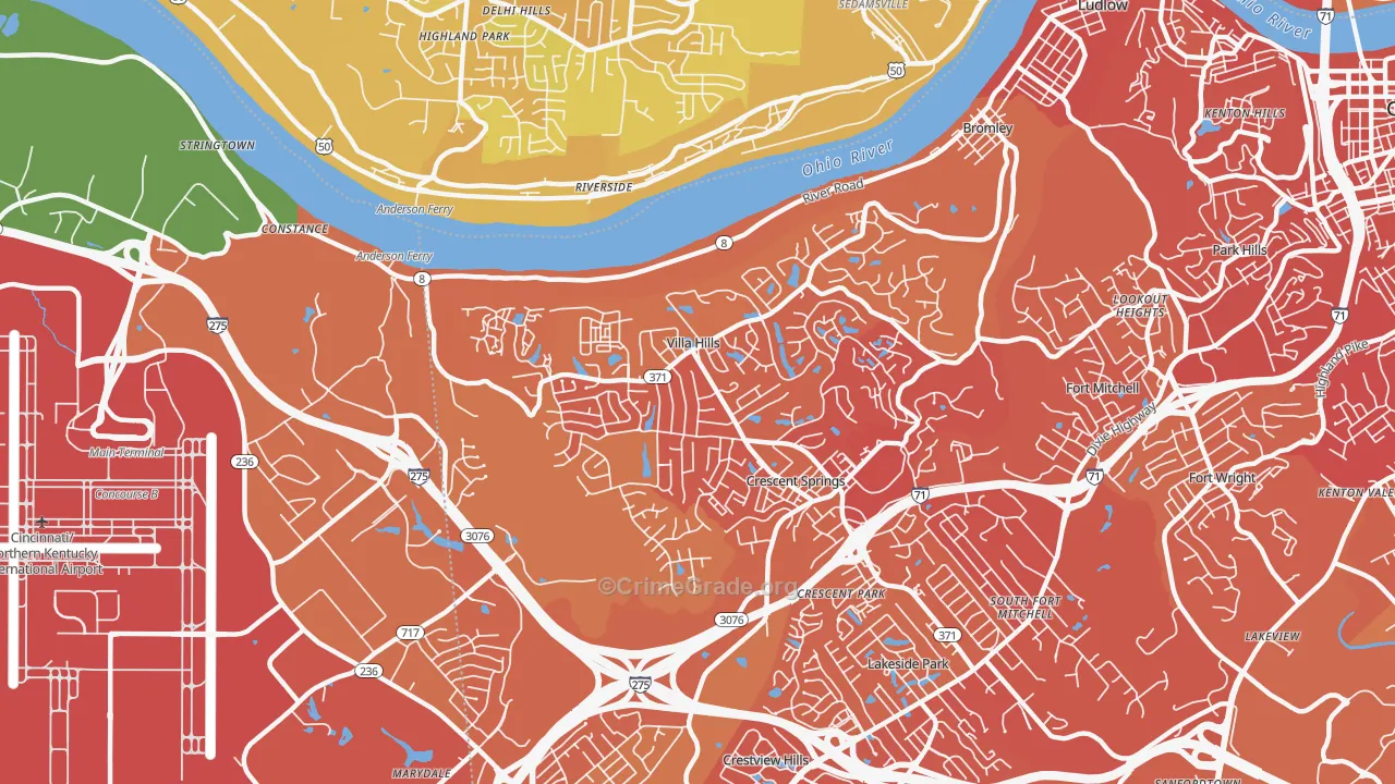 Villa Hills, KY Map of Drug-Related Crime Rates