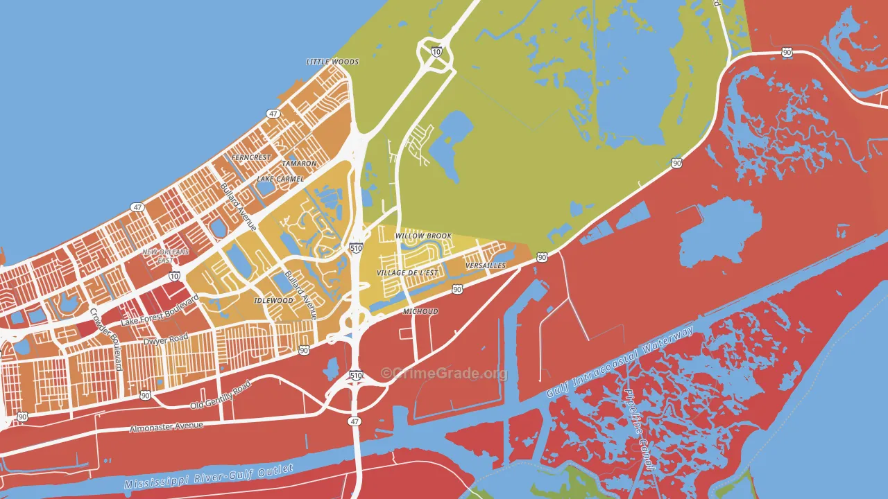 Village de L'Est, New Orleans, LA Map of Drug-Related Crime Rates