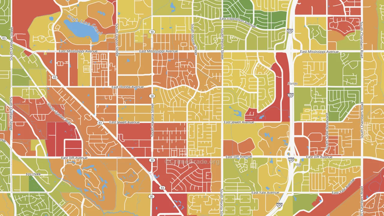 Village East, Aurora, CO Map of Drug-Related Crime Rates