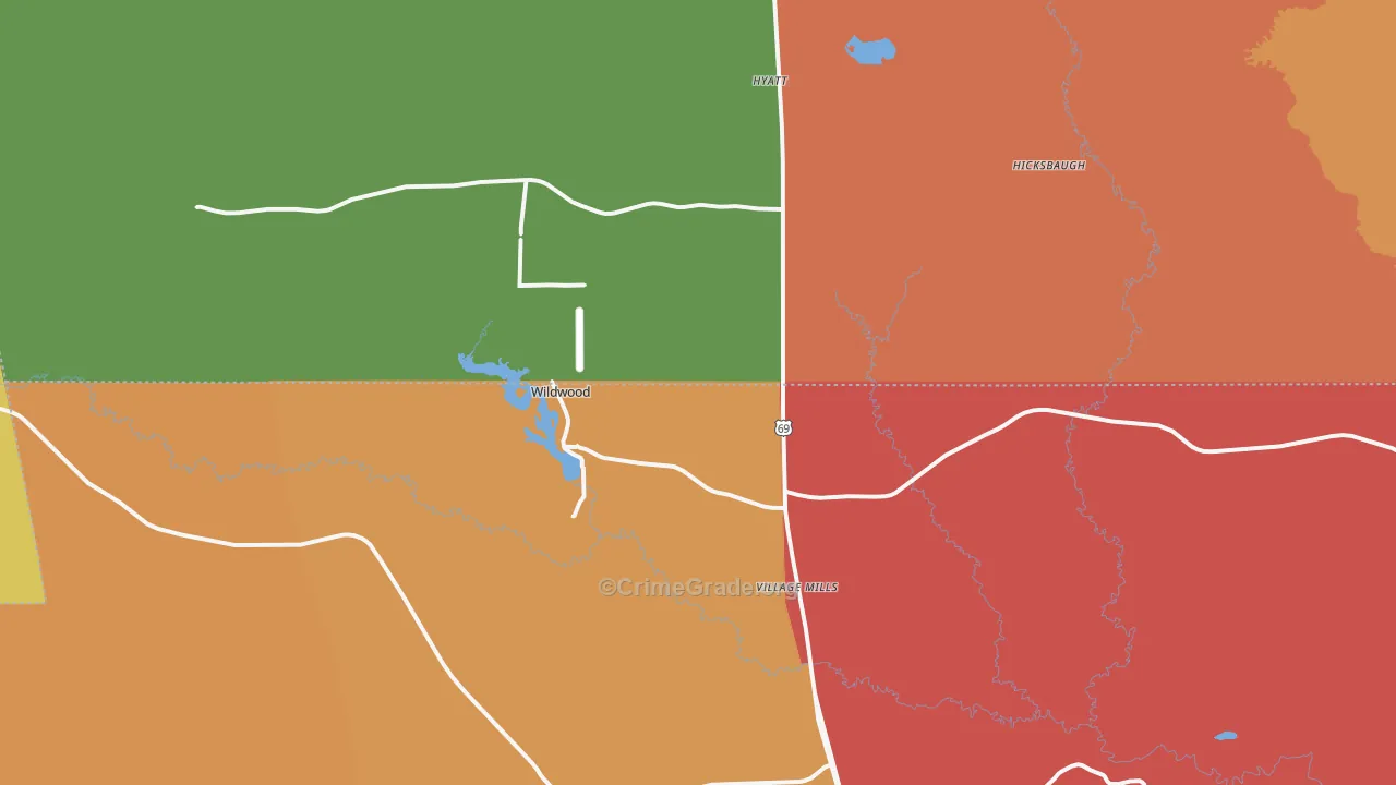 Village Mills, TX Map of Drug-Related Crime Rates