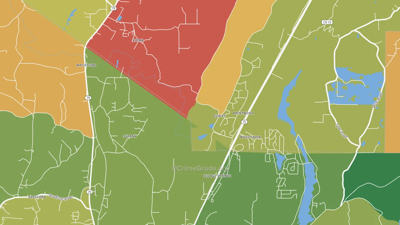 Village Springs, AL Map of Drug-Related Crime Rates