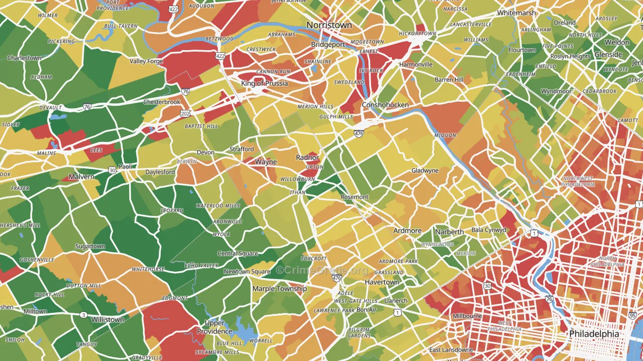 Villanova, PA Map of Drug-Related Crime Rates