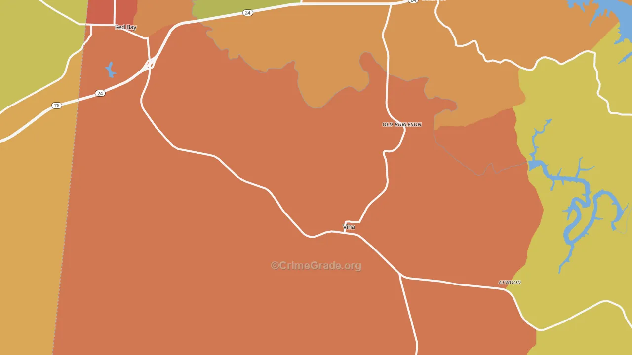 Vina, AL Map of Drug-Related Crime Rates