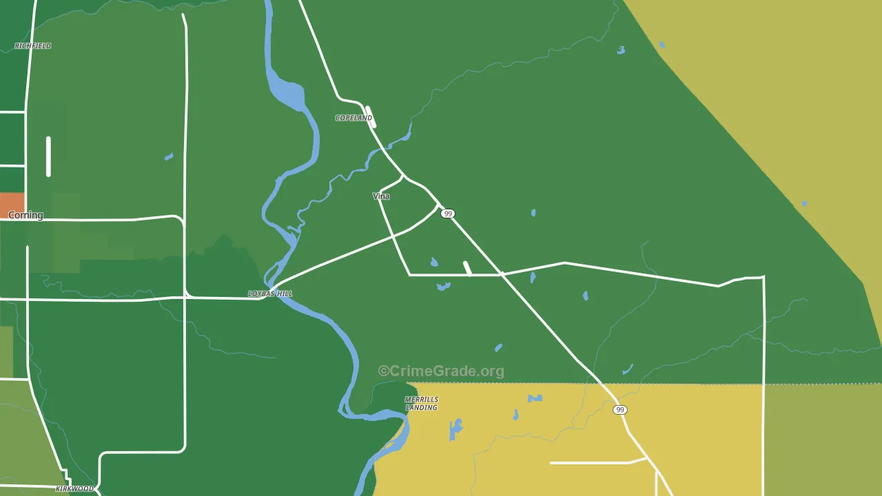 Vina, CA Map of Drug-Related Crime Rates