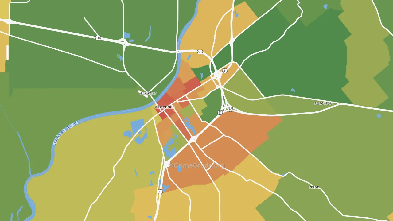 Vincennes, IN Map of Drug-Related Crime Rates