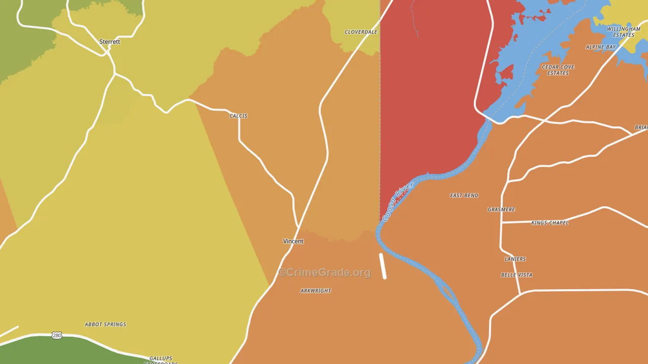 Vincent, AL Map of Drug-Related Crime Rates