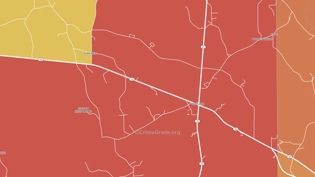 Vineland, AL Map of Drug-Related Crime Rates
