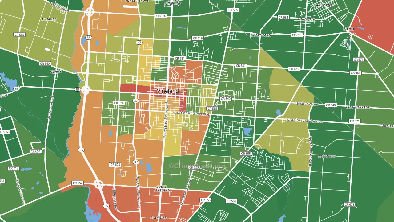 Vineland, NJ Map of Drug-Related Crime Rates