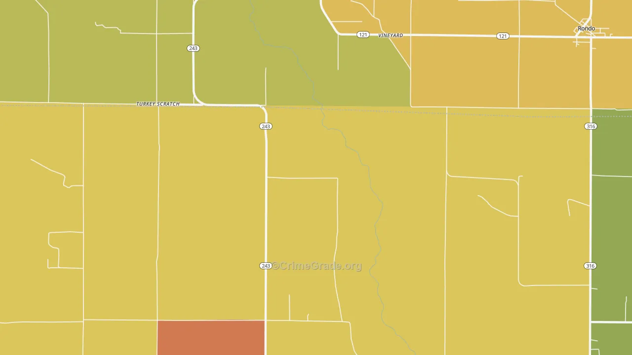 Vineyard, AR Map of Drug-Related Crime Rates