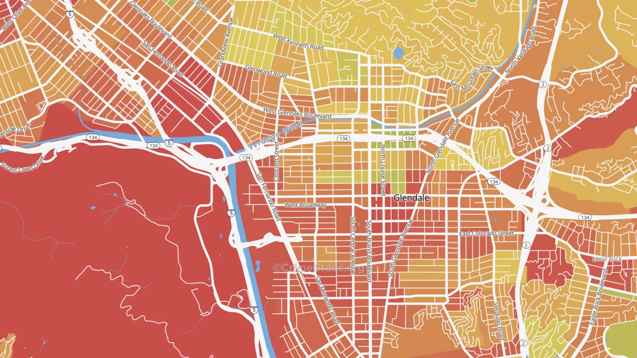 Vineyard-Los Angeles, Glendale, CA Map of Drug-Related Crime Rates