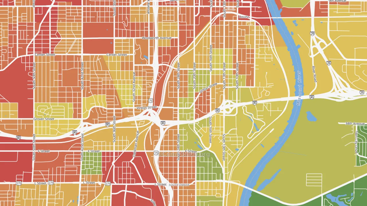 Vinton Street, Omaha, NE Map of Drug-Related Crime Rates