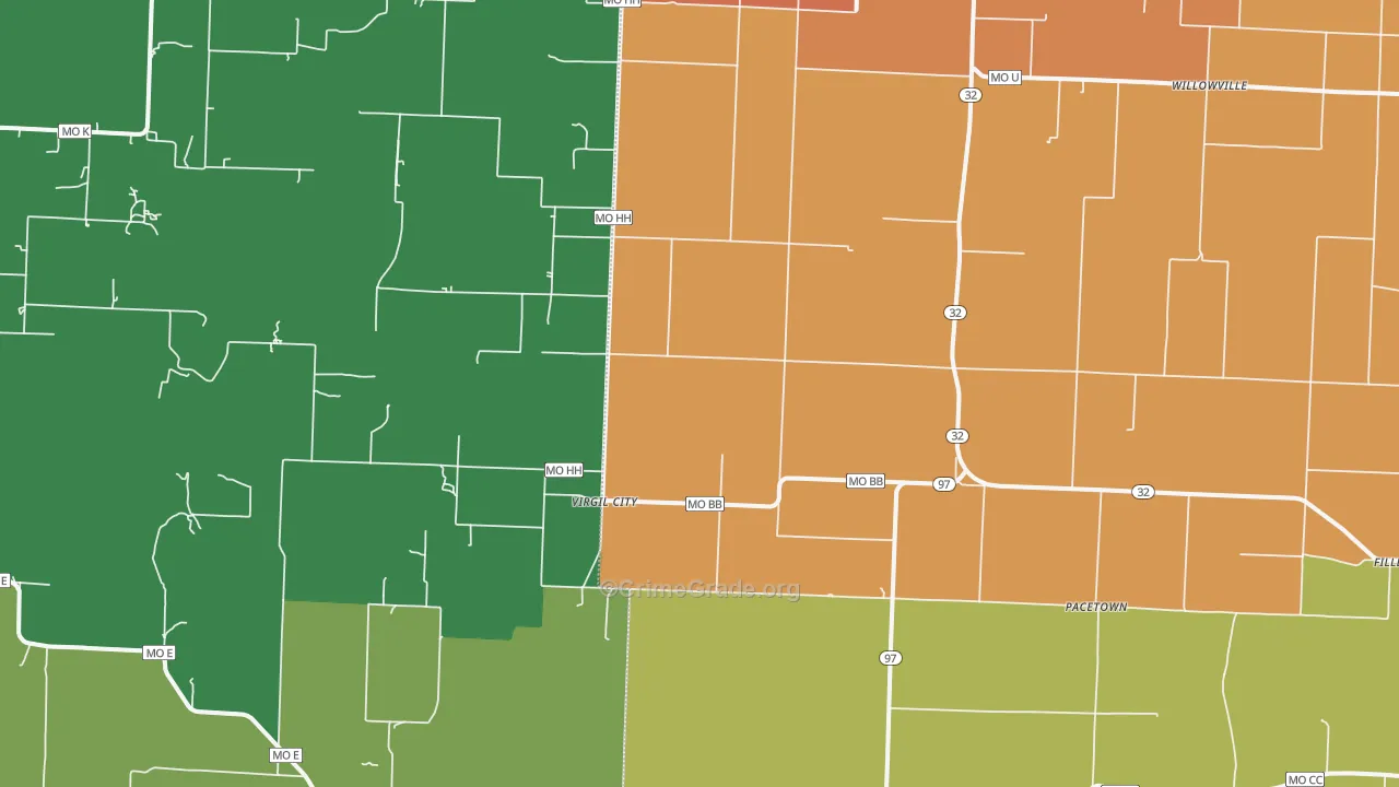 Virgil City, MO Map of Drug-Related Crime Rates