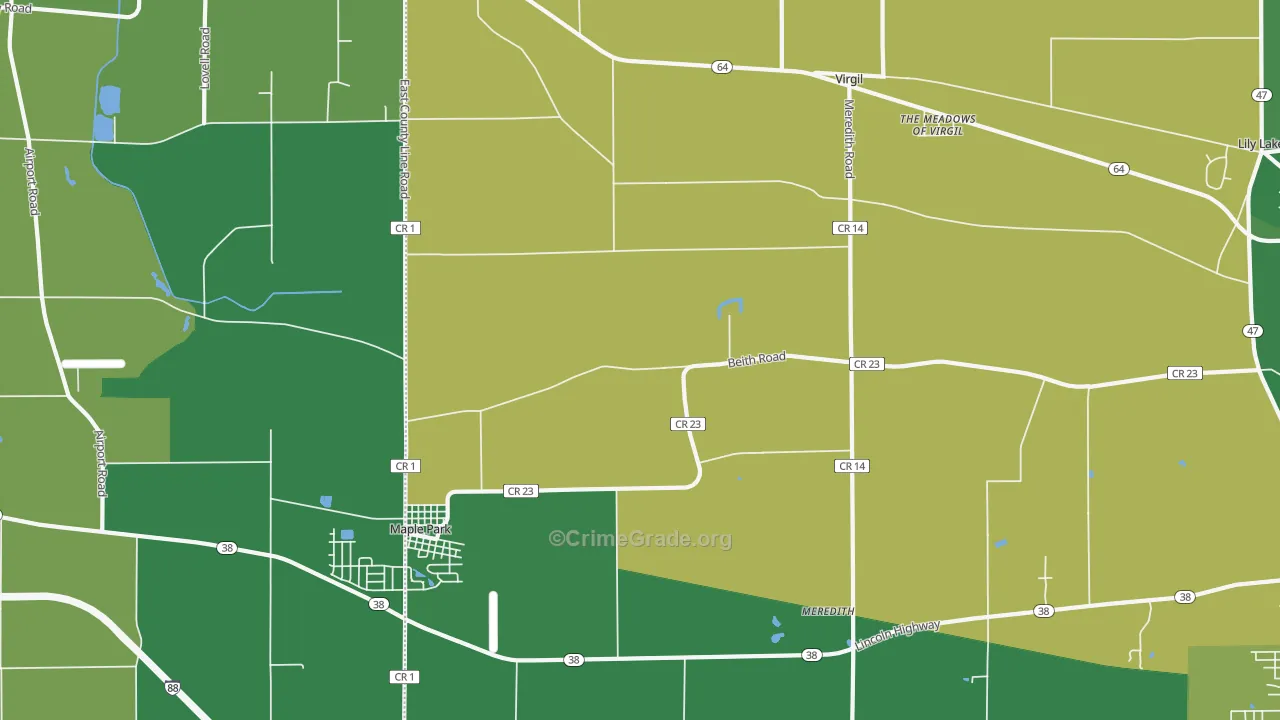 Virgil, IL Map of Drug-Related Crime Rates