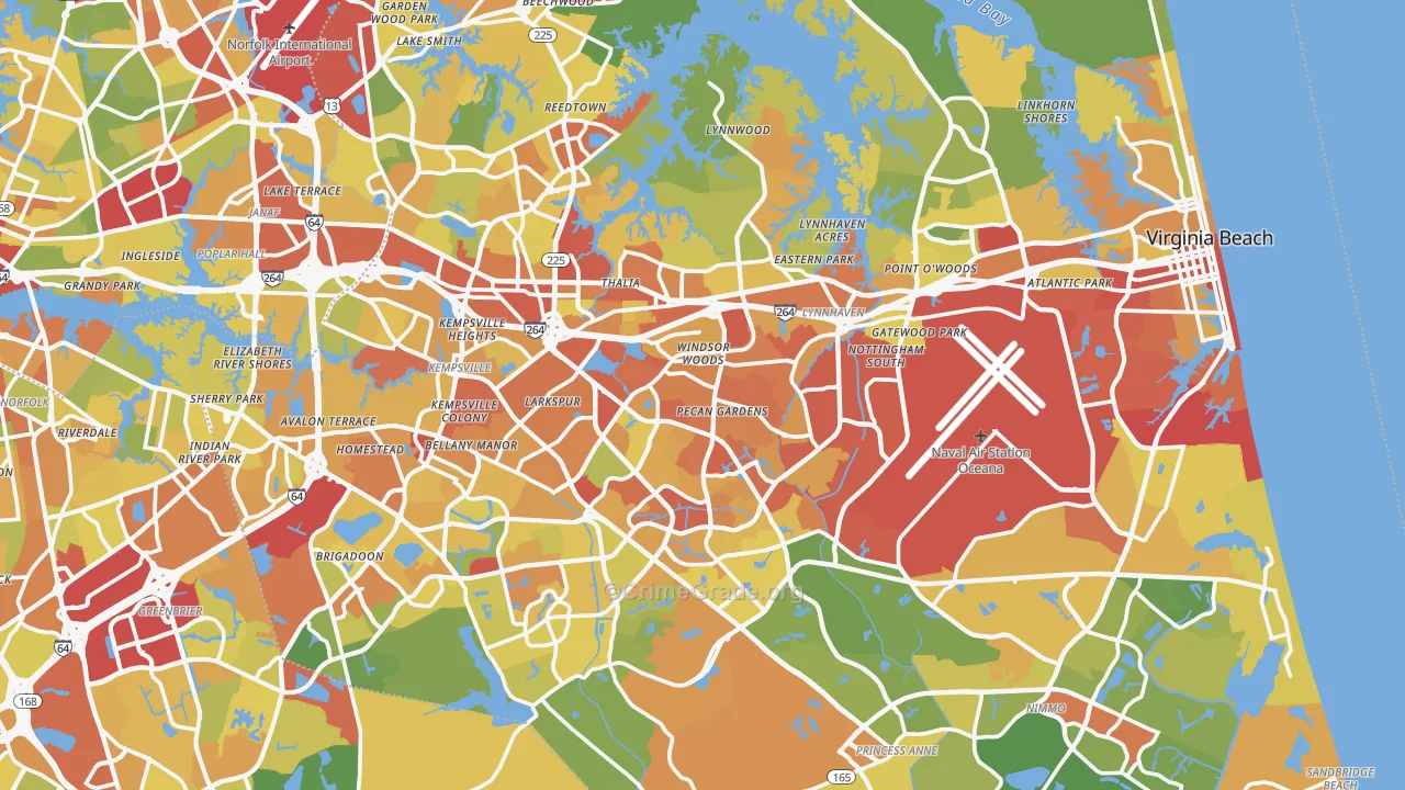 Virginia Beach City, VA Map of Drug-Related Crime Rates