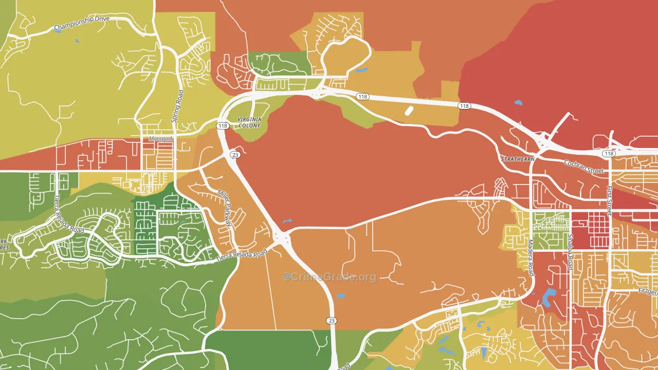 Virginia Colony, CA Map of Drug-Related Crime Rates