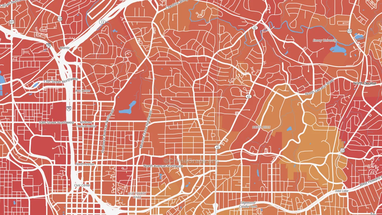 Virginia-Highland, Atlanta, GA Map of Drug-Related Crime Rates