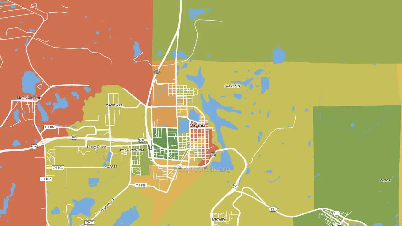 Virginia, MN Map of Drug-Related Crime Rates