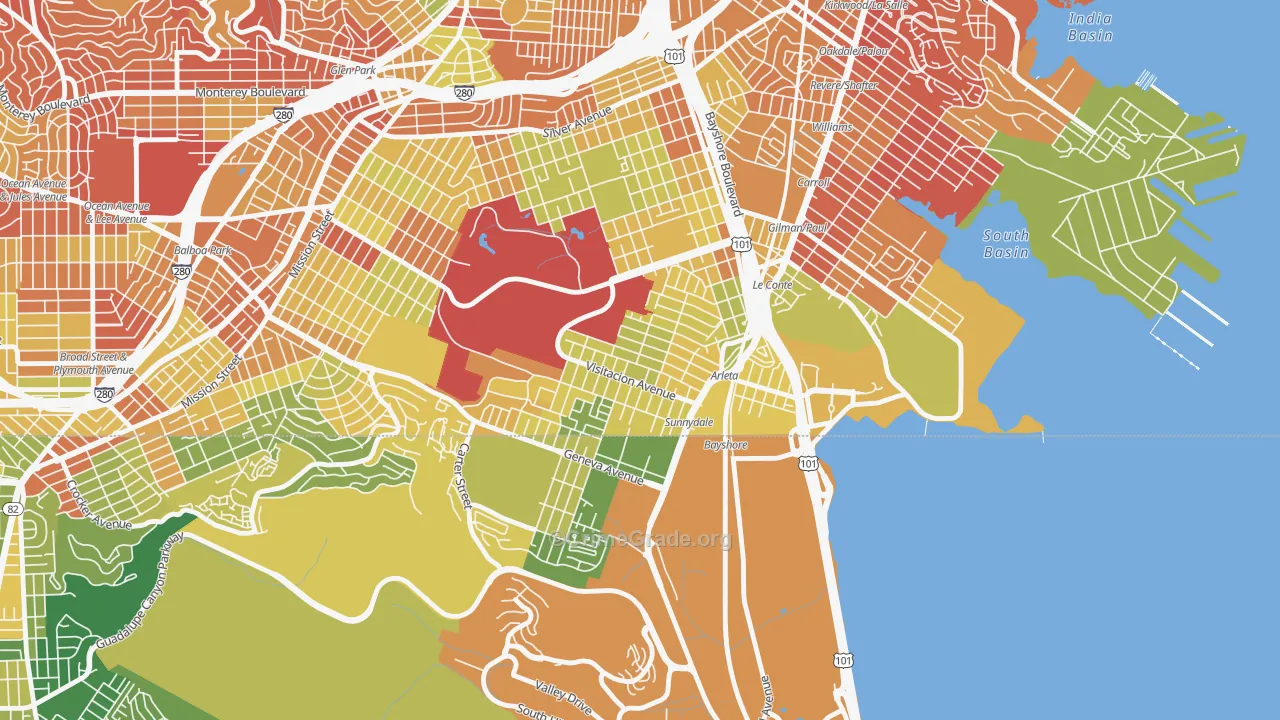 Visitacion Valley, San Francisco, CA Map of Drug-Related Crime Rates