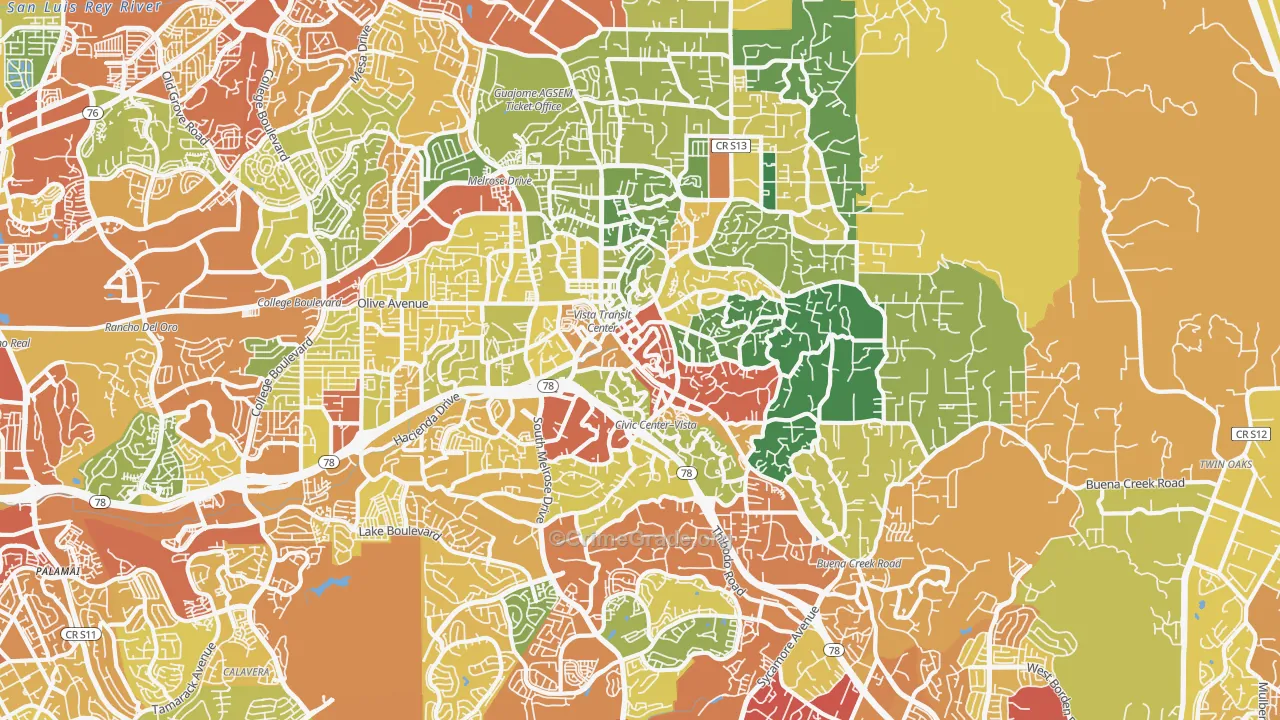 Vista, CA Map of Drug-Related Crime Rates