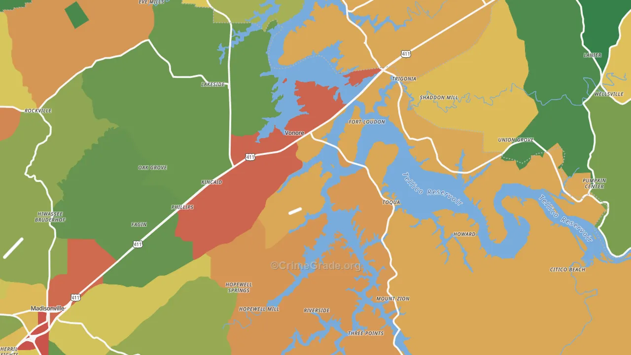 Vonore, TN Map of Drug-Related Crime Rates