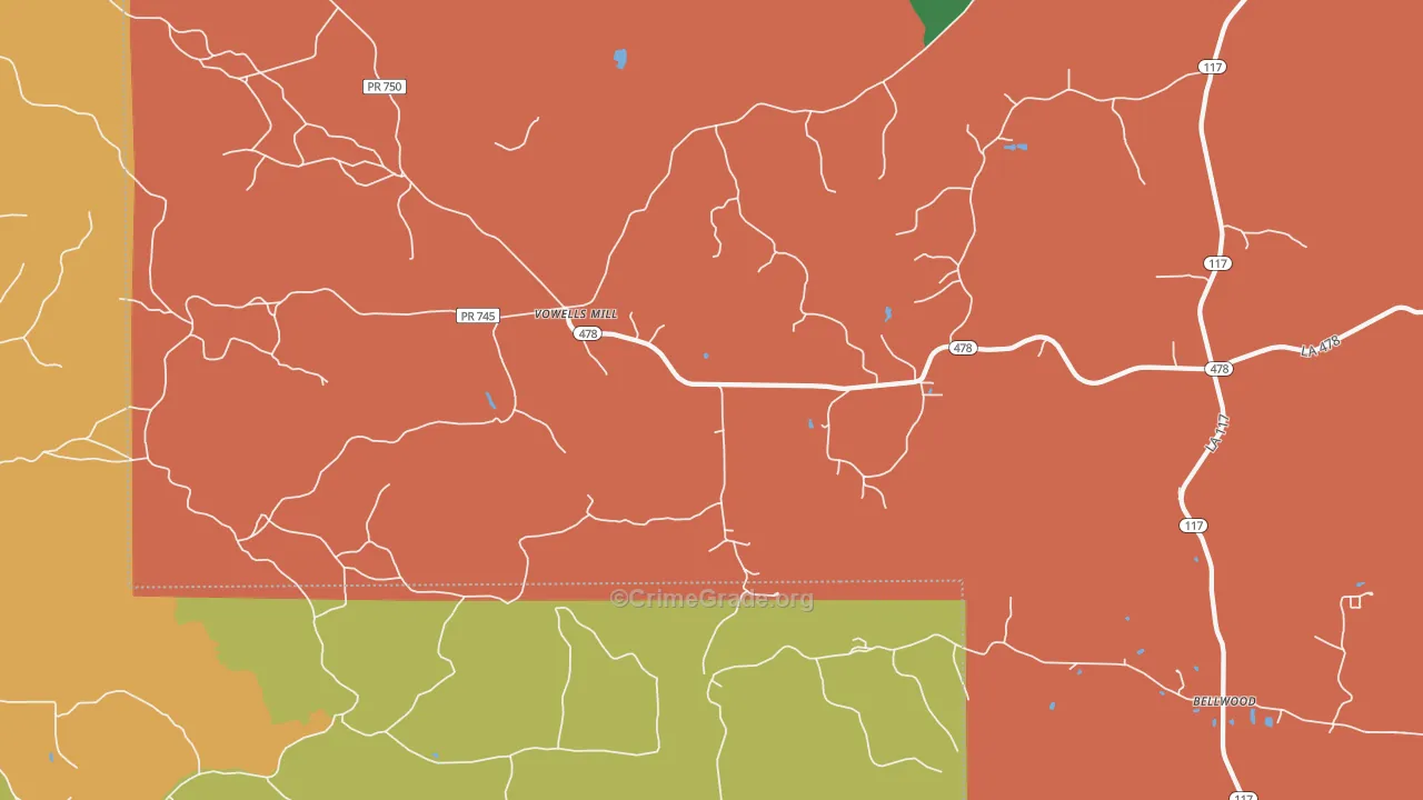 Vowells Mill, LA Map of Drug-Related Crime Rates