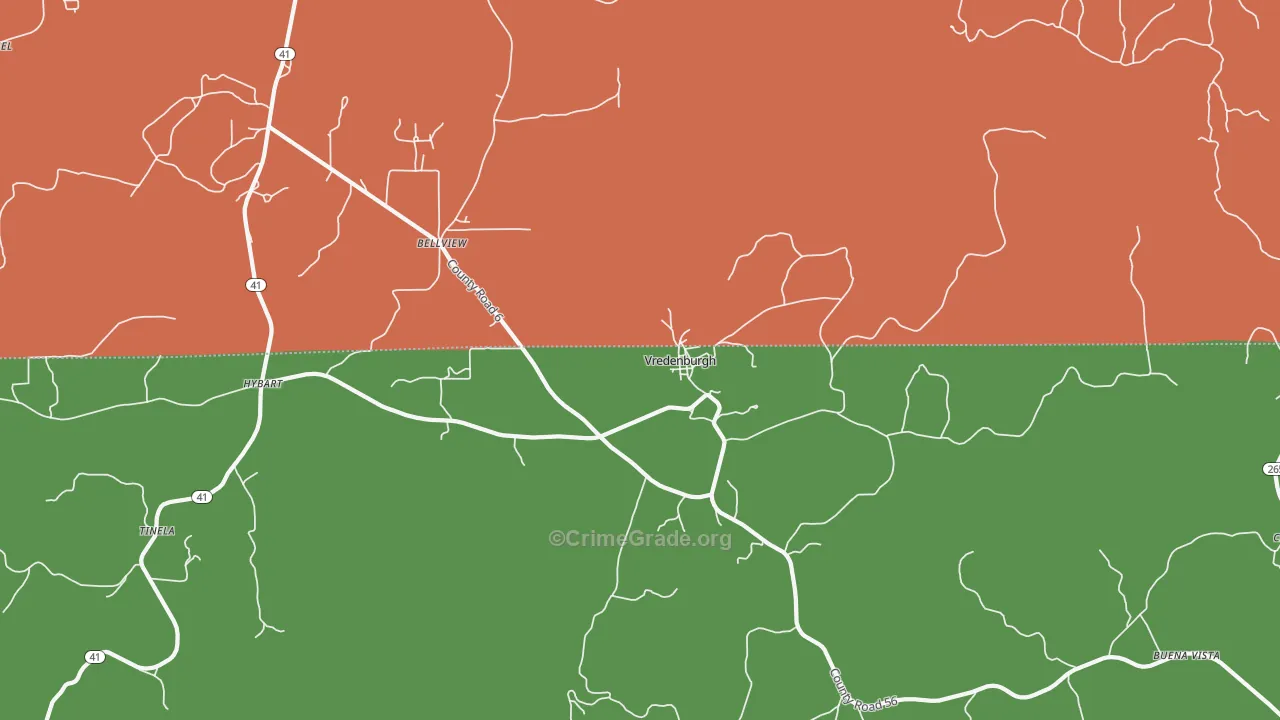 Vredenburgh, AL Map of Drug-Related Crime Rates