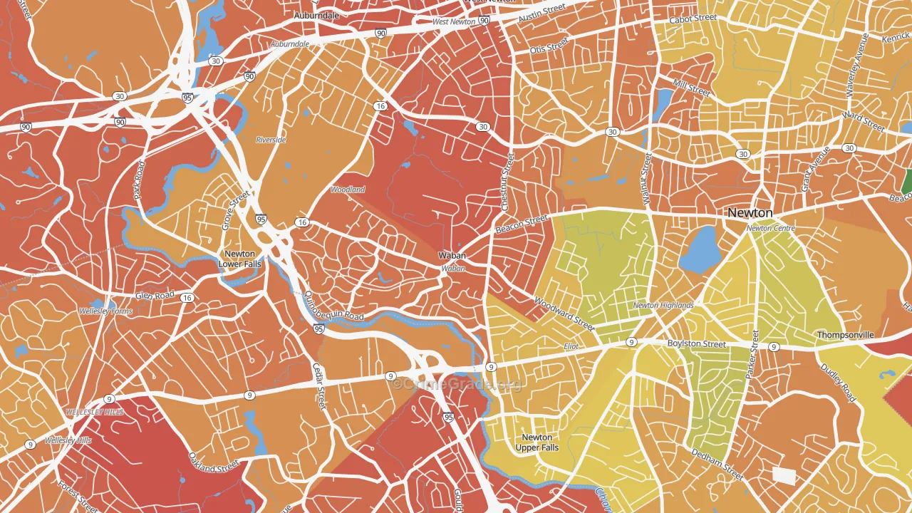 Waban, MA Map of Drug-Related Crime Rates