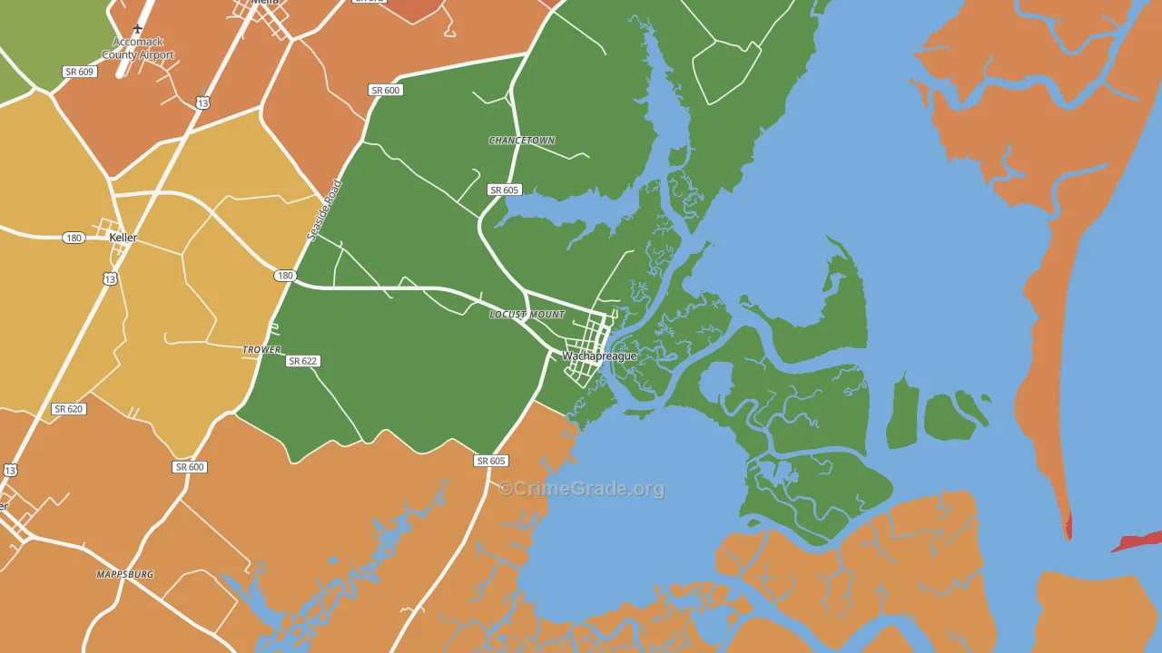 Wachapreague, VA Map of Drug-Related Crime Rates