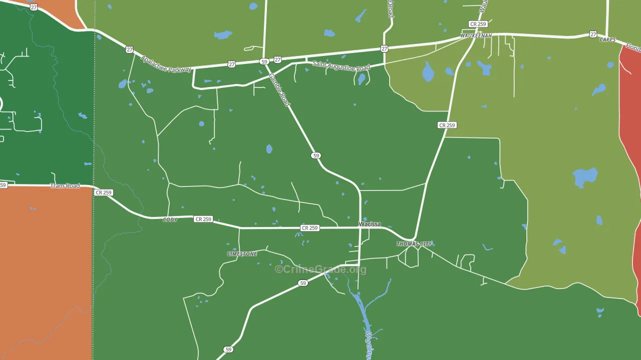 Wacissa, FL Map of Drug-Related Crime Rates