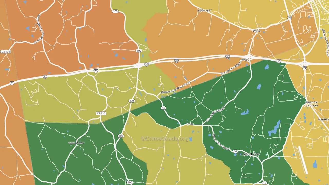 Waco, GA Map of Drug-Related Crime Rates