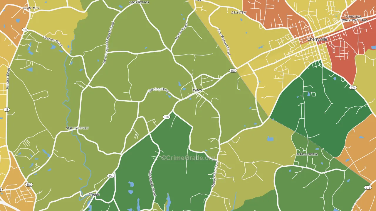 Waco, NC Map of Drug-Related Crime Rates