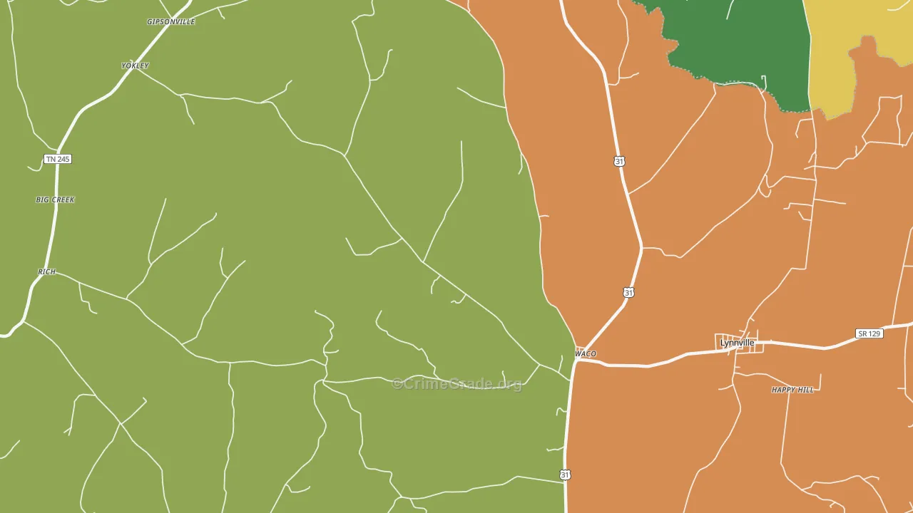 Waco, TN Map of Drug-Related Crime Rates
