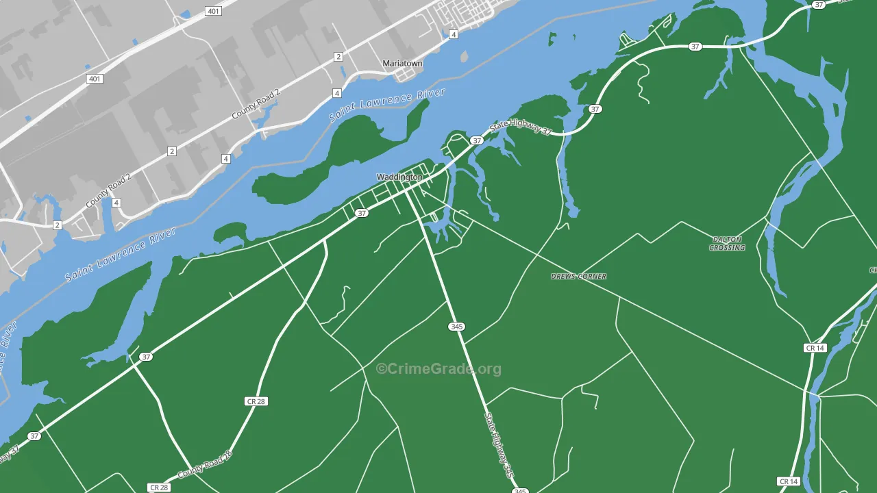 Waddington, NY Map of Drug-Related Crime Rates