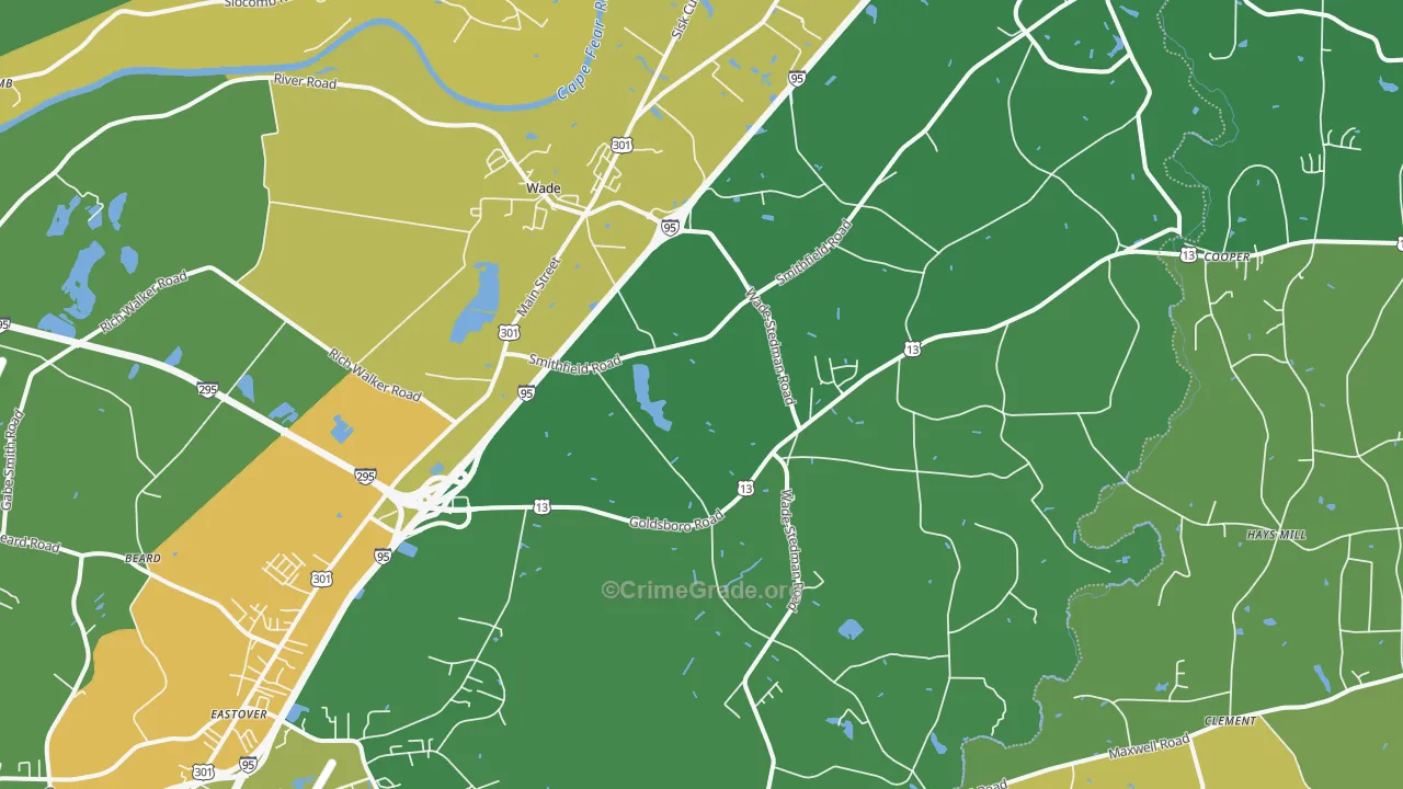 Wade, NC Map of Drug-Related Crime Rates