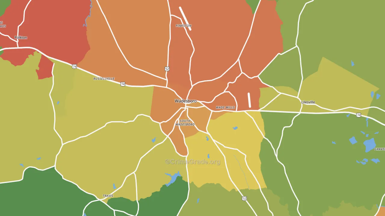 Wadesboro, NC Map of Drug-Related Crime Rates