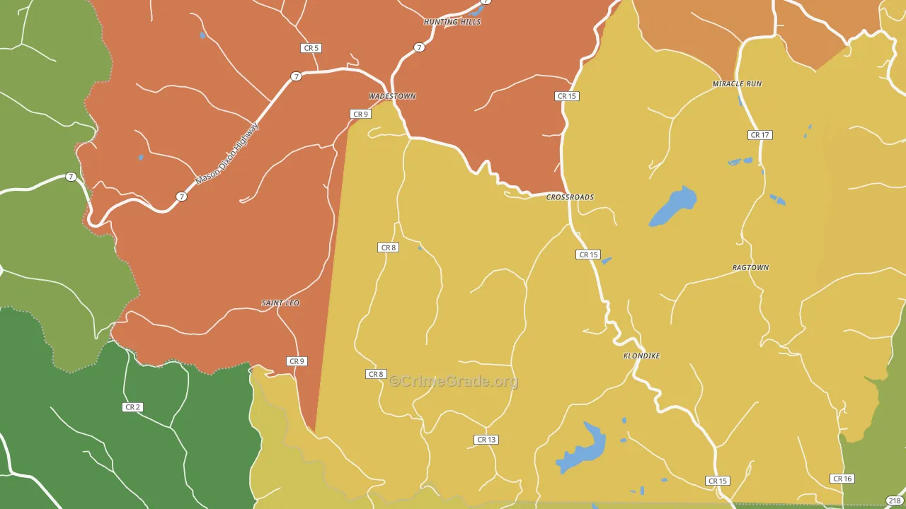 Wadestown, WV Map of Drug-Related Crime Rates