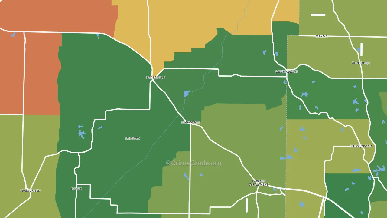 Wadesville, IN Map of Drug-Related Crime Rates
