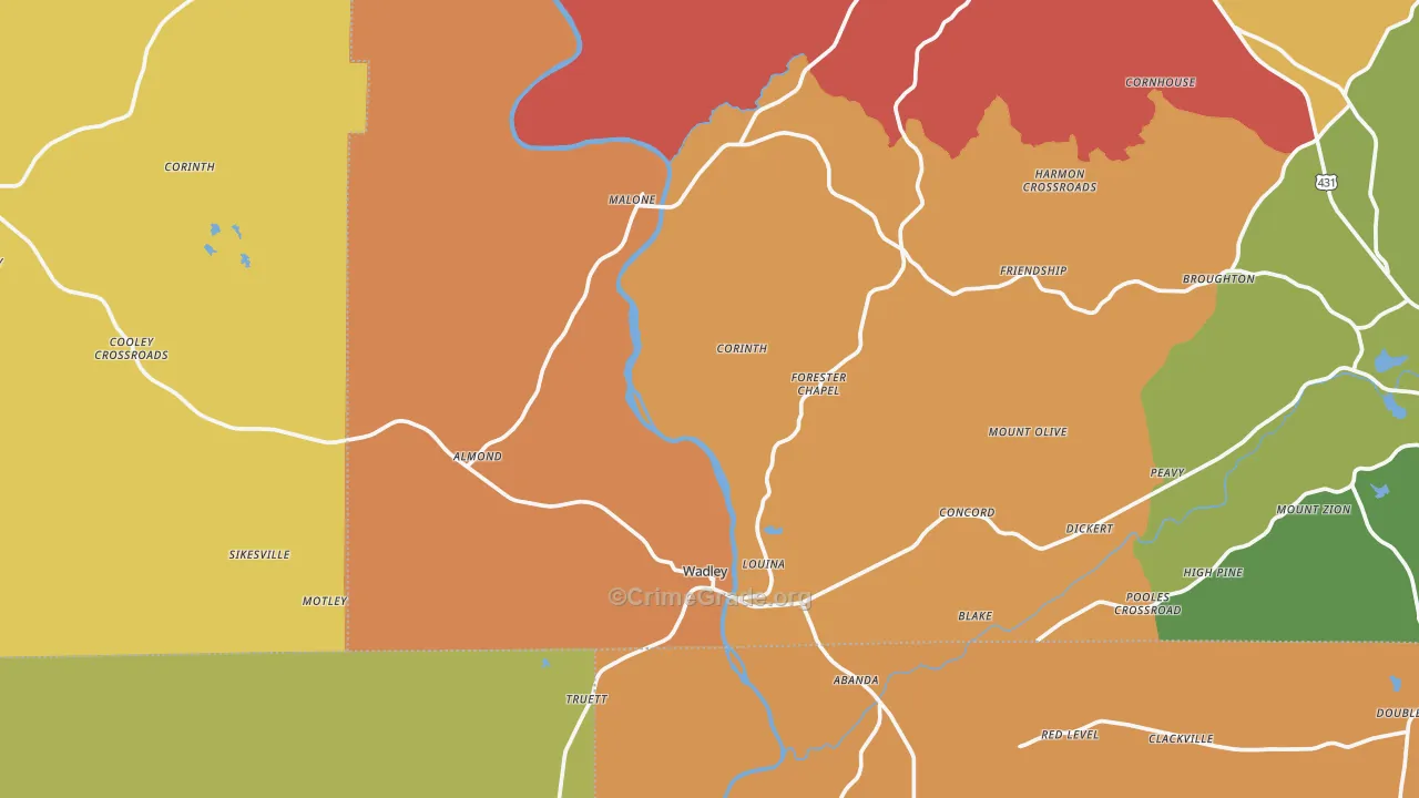 Wadley, AL Map of Drug-Related Crime Rates
